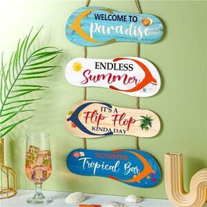 Panelee Wooden Flip Flop Beach Wall Decor Coastal Ocean Summer Bathroom Sign